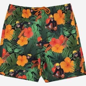 Naruto Men’s Elastic Waist Swim Shorts – Medium – Green/Yellow
